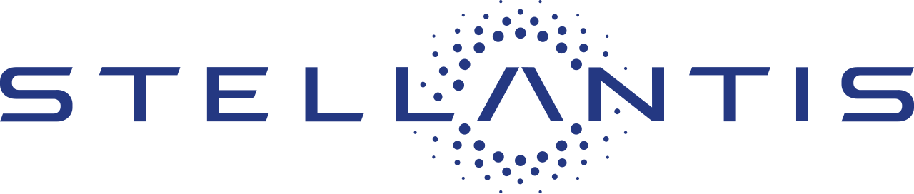 Logotipo de Stellantis: texto azul oscuro con un círculo punteado estilizado en el centro.