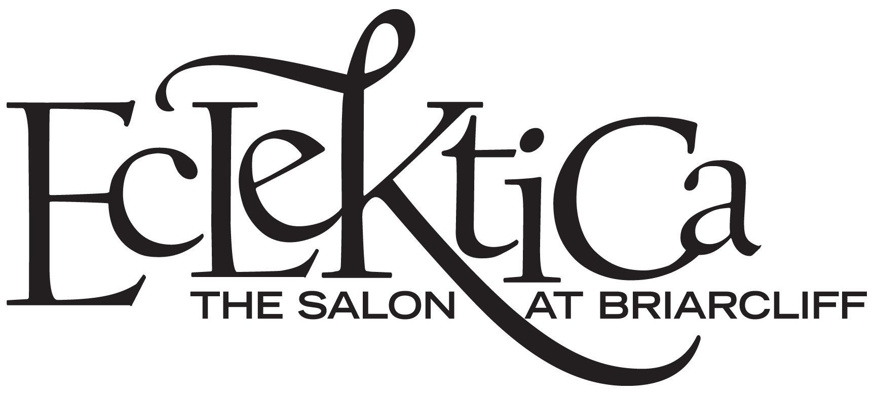 A black and white logo for eclectica the salon at briarcliff