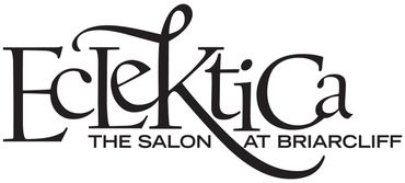 A black and white logo for eclectica the salon at briarcliff