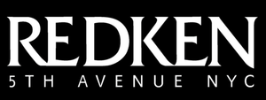 The logo for redken 5th avenue nyc is white on a black background.