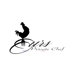 A logo for a private chef with a rooster on a fork.