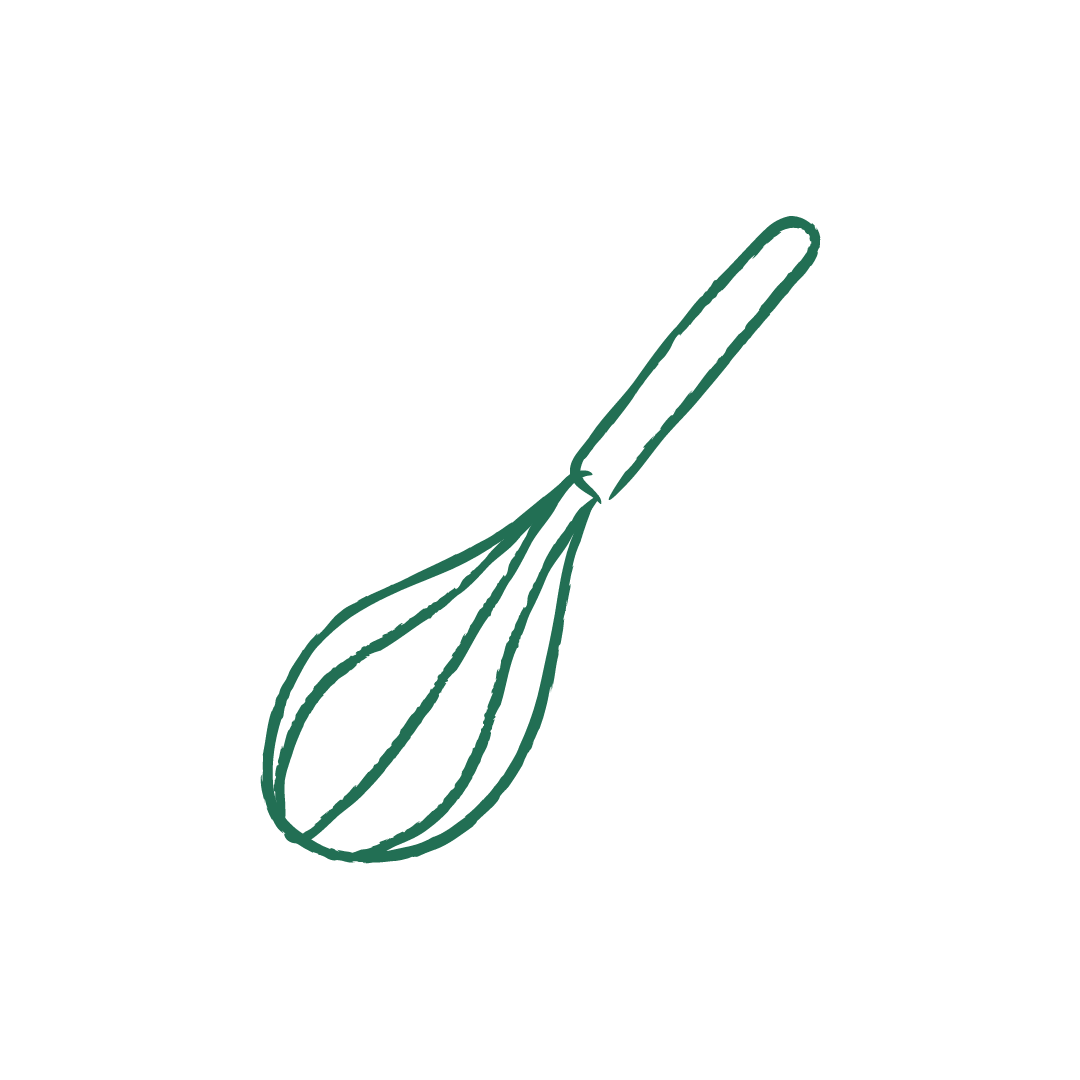 A green drawing of a whisk on a white background.