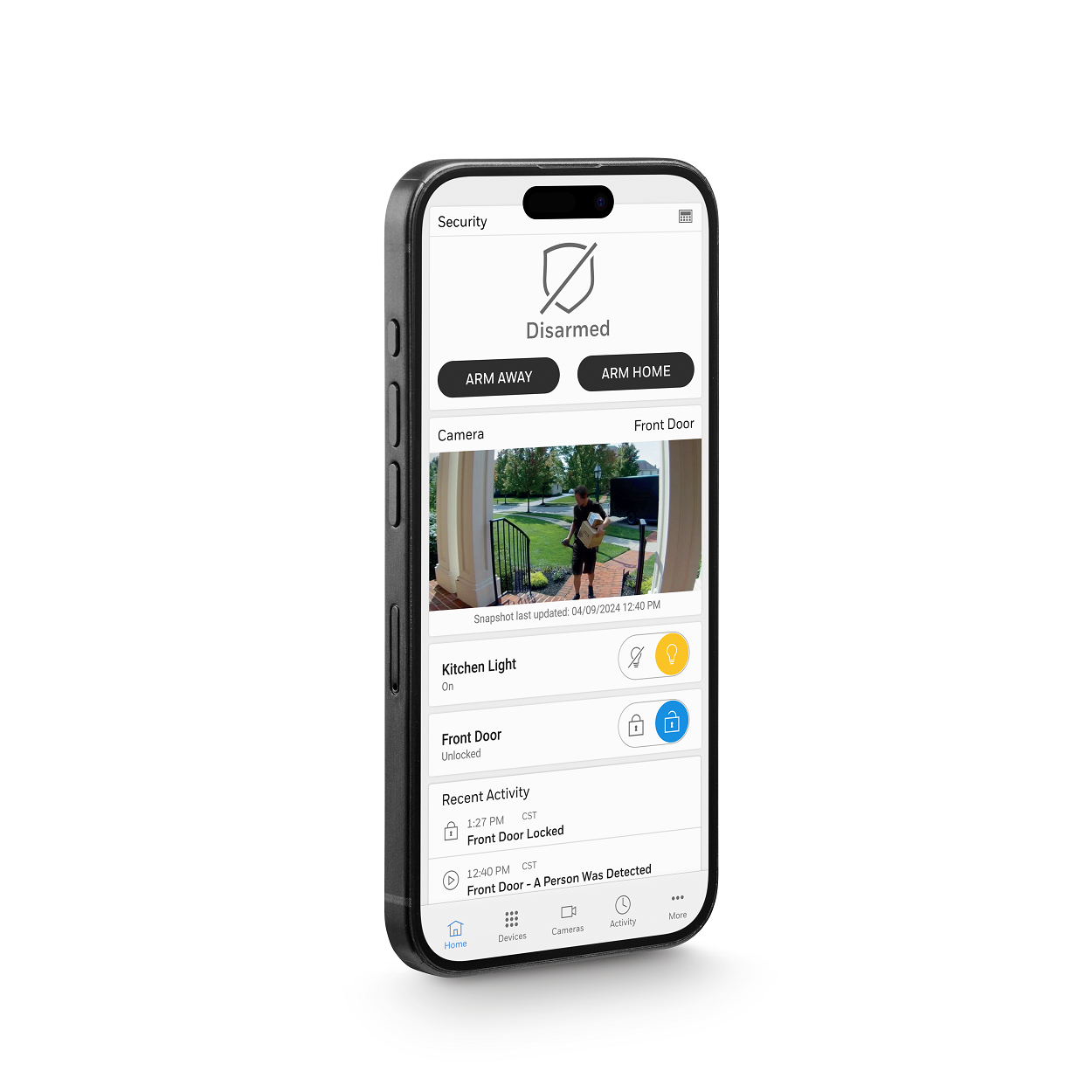 Smartphone displaying a white app screen with a small photo and list-style details beneath it