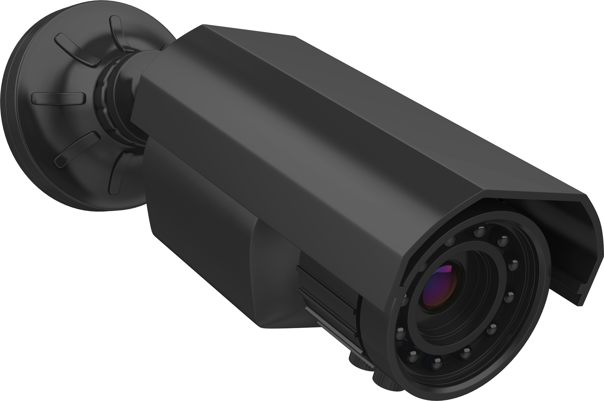 Black bullet security camera mounted on a wall bracket