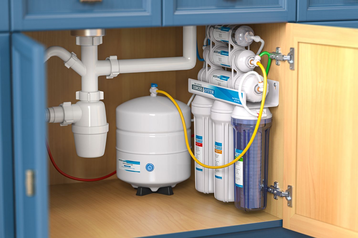 Under-sink residential water purification system installed