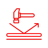 Red hammer bouncing off a surface, illustrating impact resistance.