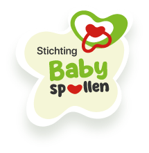 Een logo voor stichting baby spullen met een hart en speen