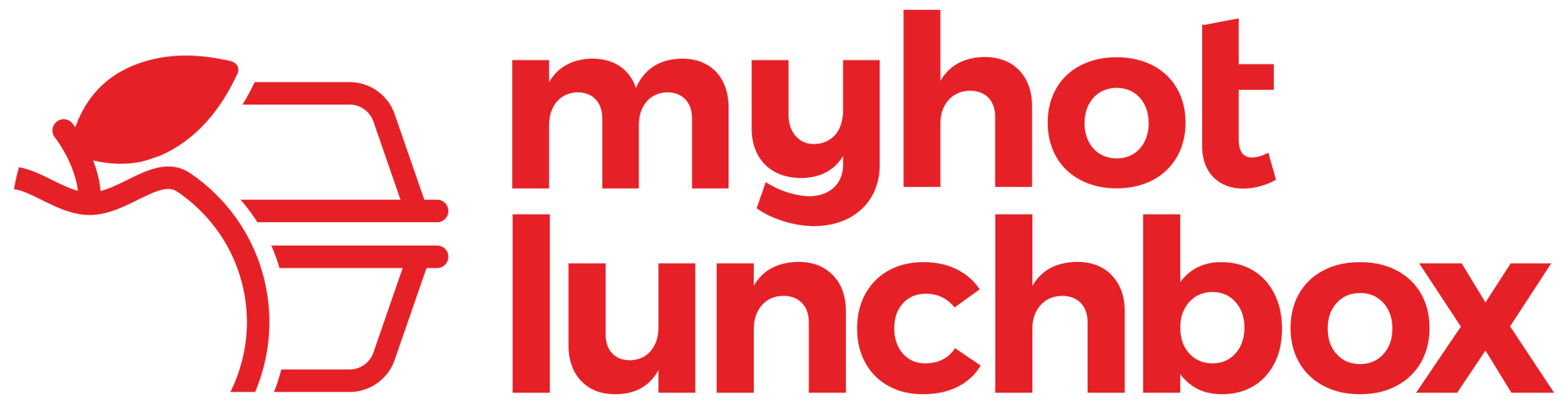Red and orange myhot lunchbox logo with stylized apple icon and text