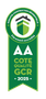 Label vert d'assurance qualité avec le texte « AA », « COTE QUALITÉ GCR - 2025 ».