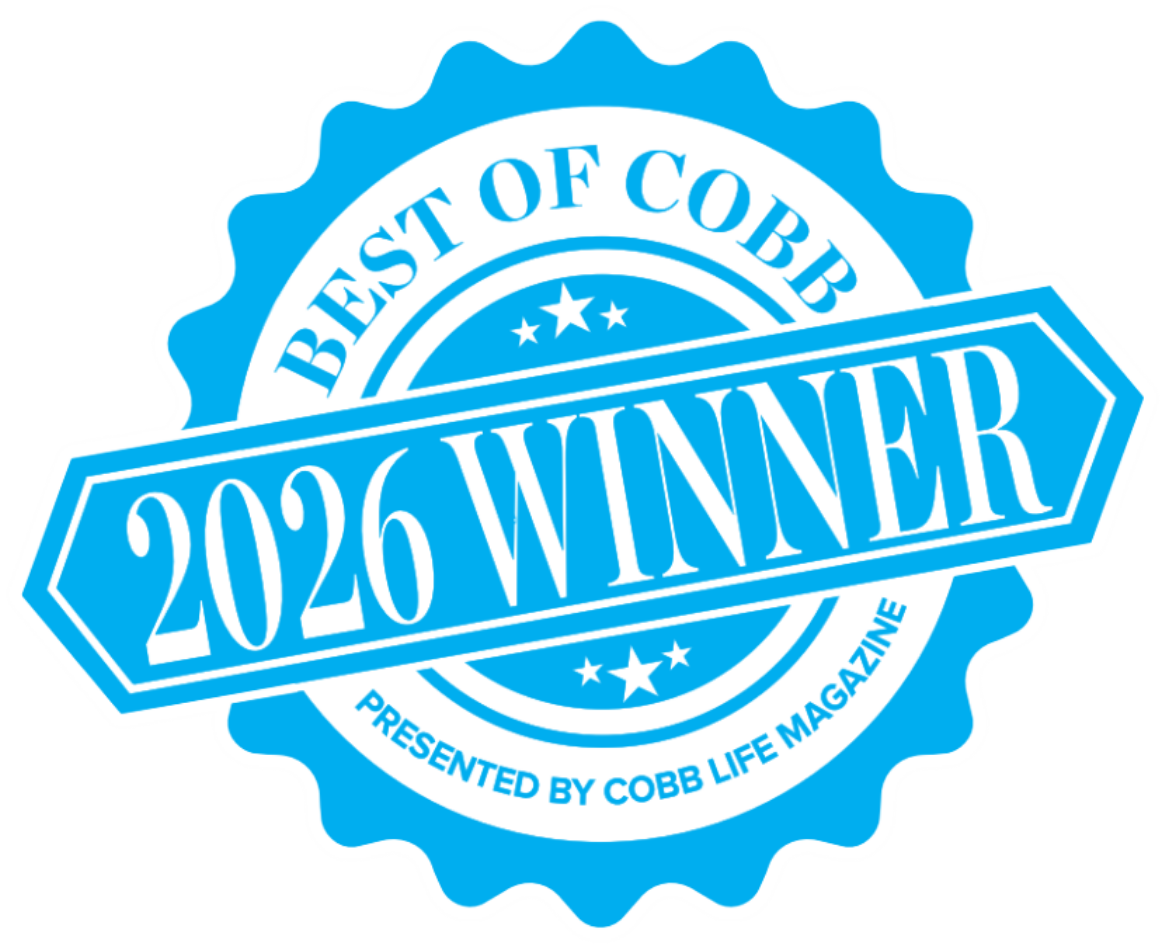 Blue “2026 WINNER” Best of Cobb award badge with white text and ribbon accents