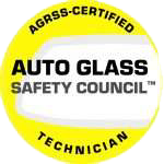 AGRR-certified Auto Glass Safety Council technician badge, yellow and black circular logo