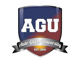 AGU Auto Glass University shield logo in blue, white, and maroon with EST. 2010 banner