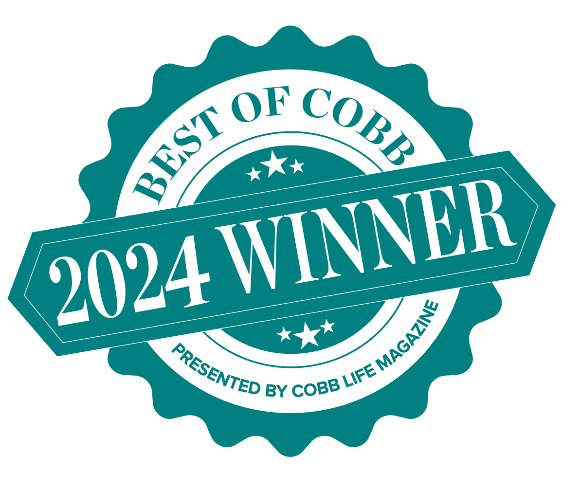 Teal award seal reading “Best of Cobb 2024 Winner” with “Presented by Cobb Life Magazine” text.