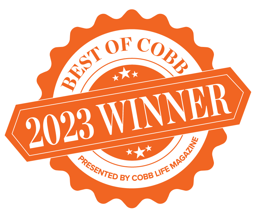 Orange award badge reading “BEST OF COBB 2023 WINNER,” presented by Cobb Life Magazine.