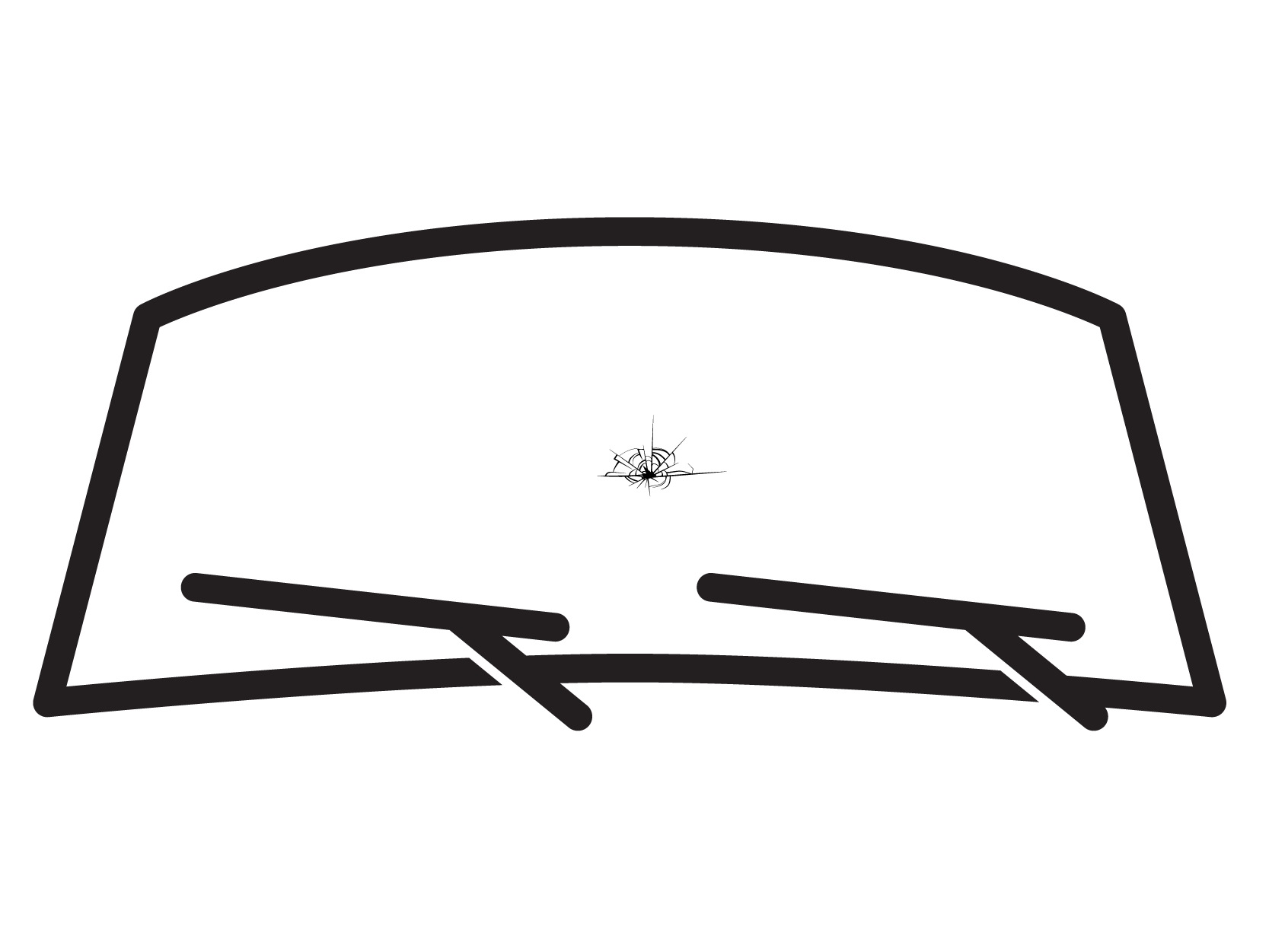Rock Chip A black and white drawing of a windshield with a rock chip