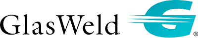 GlasWeld logo with black text and turquoise stylized “G” icon