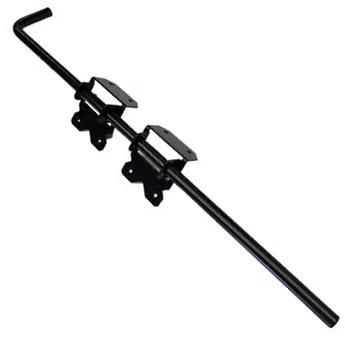 Black metal rail gun with two mounting brackets and an angled grip on a white background