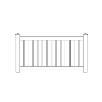 Simple white metal railing with vertical bars and square posts