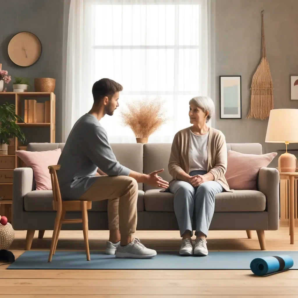 Physiotherapist asking a patient about their experience to provide better informed care.