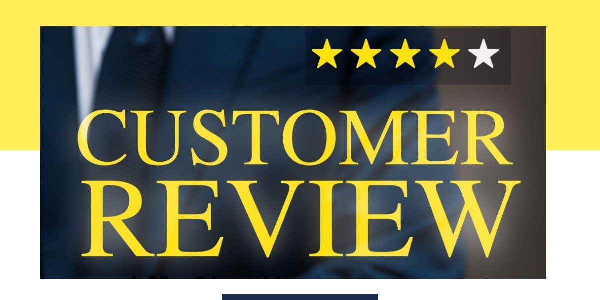 Customer review banner with four gold stars and one white star on a dark background