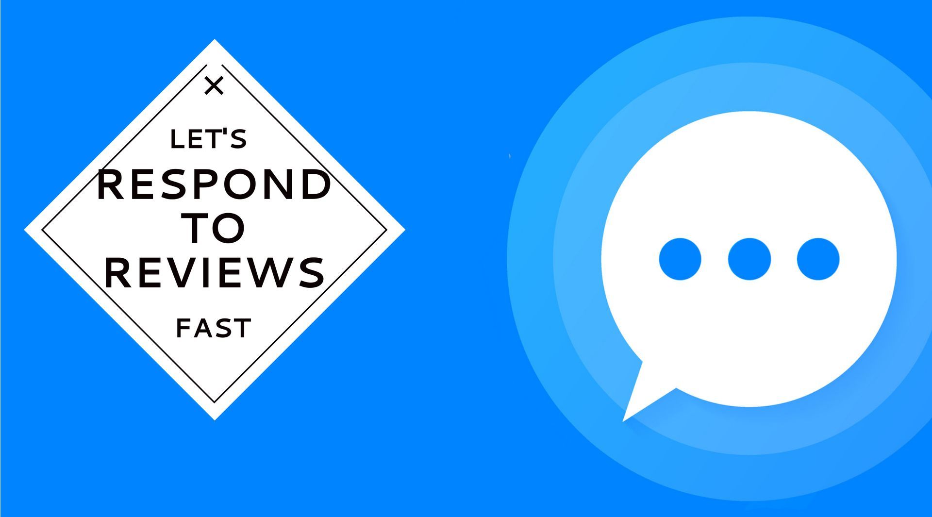 Chat bubble icon next to a diamond sign reading “Let’s respond to reviews fast”
