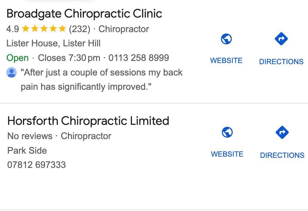 Google Map Pack Chiropractors