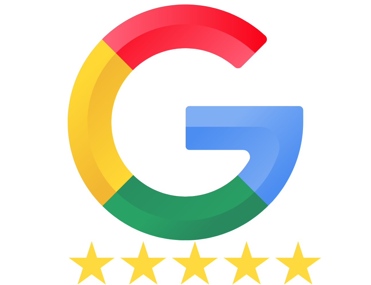 Colorful Google “G” logo above five gold stars