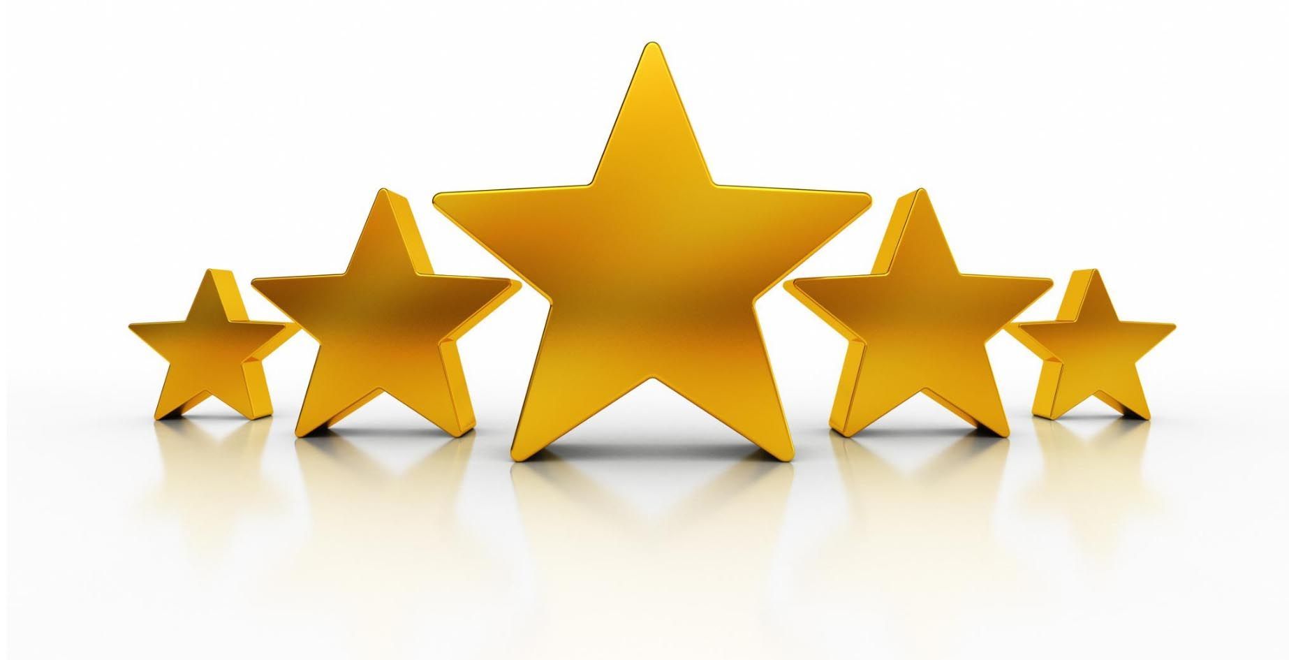 Five gold stars with a larger center star on a white background