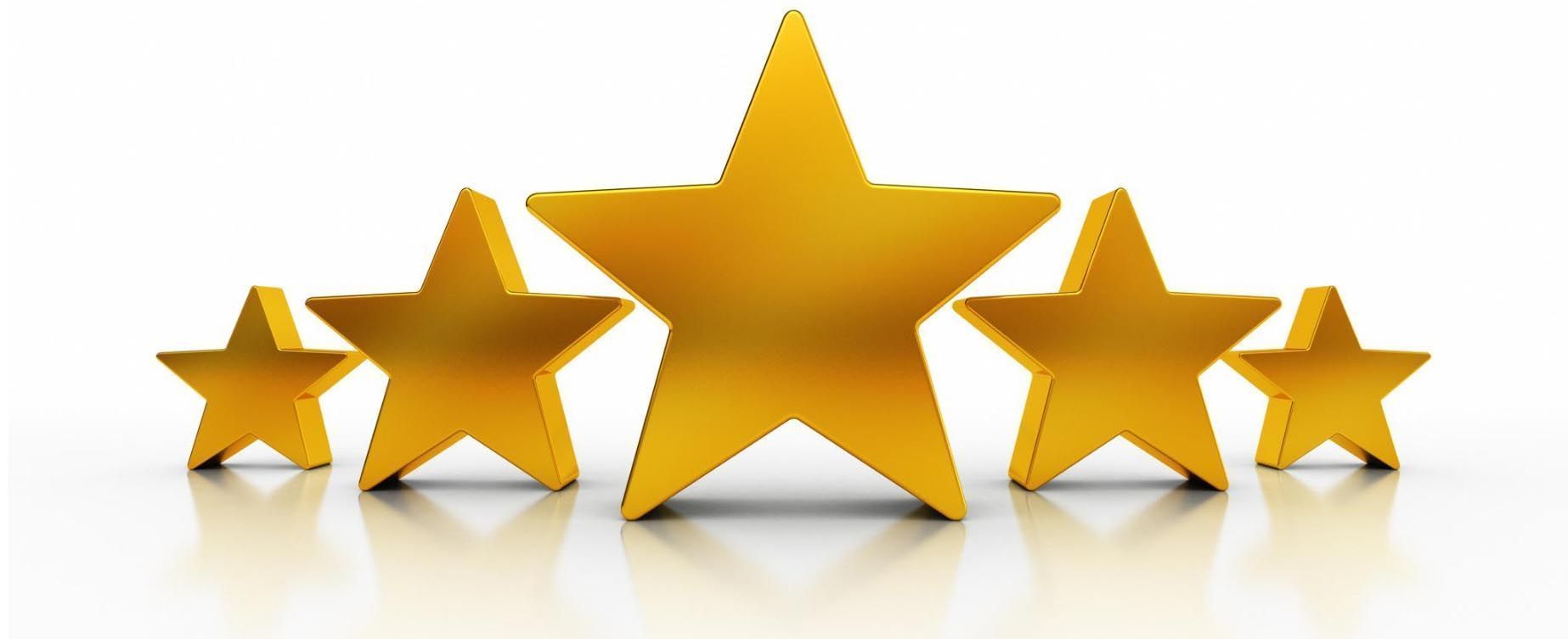Five gold stars with a larger center star on a white background