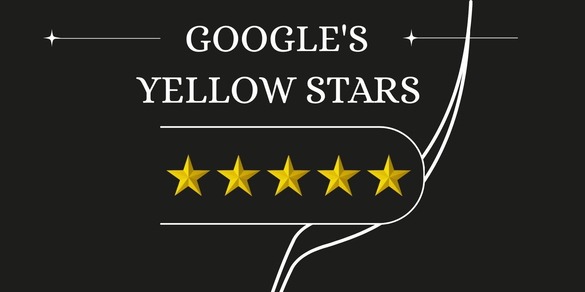 “GOOGLE’S YELLOW STARS” text with five gold stars on a dark background
