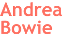 El nombre Andrea Bowie está escrito en rojo sobre un fondo blanco.