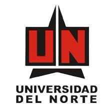 A red and black logo for universidad del norte