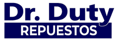 Logotipo de Dr. Duty en azul oscuro y blanco. Las palabras