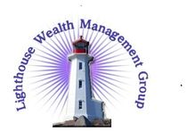 Lighthouse Wealth Management Group logo: white lighthouse, radiating purple light, with company name arc.