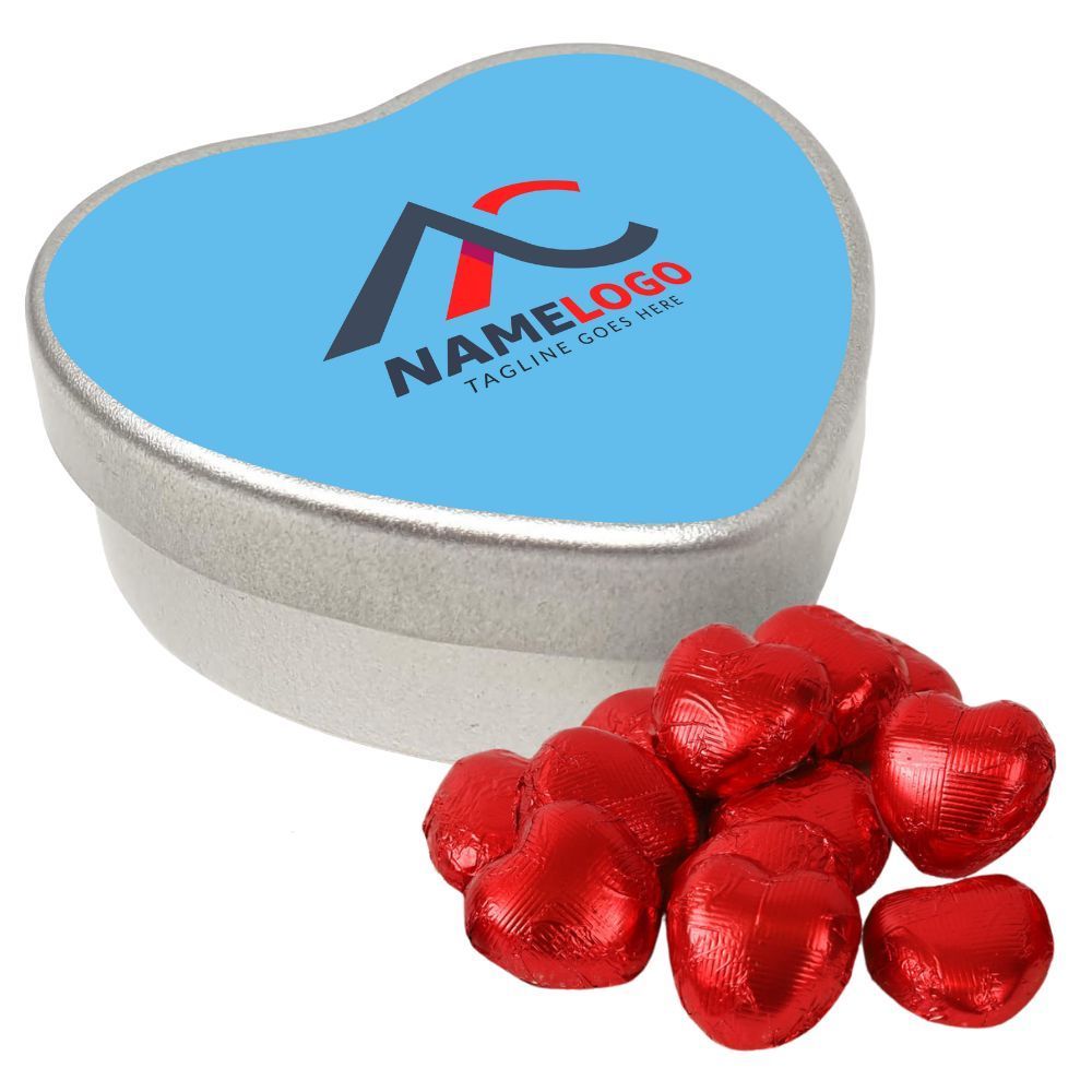 HEART SHAPED SWEETS TIN - FOILED CHOCOLATE HEARTS - 38G