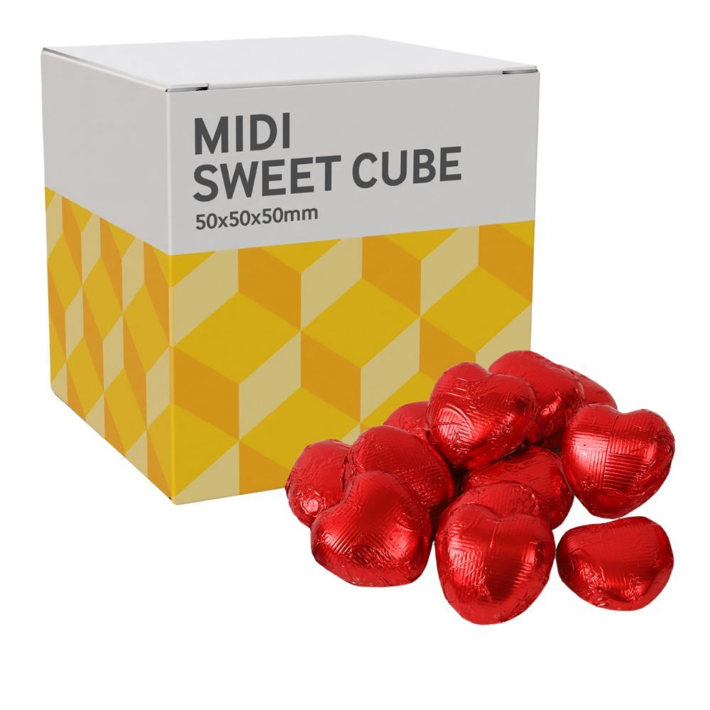 MIDI SWEETS CUBE - FOILED CHOCOLATE HEARTS - 50G