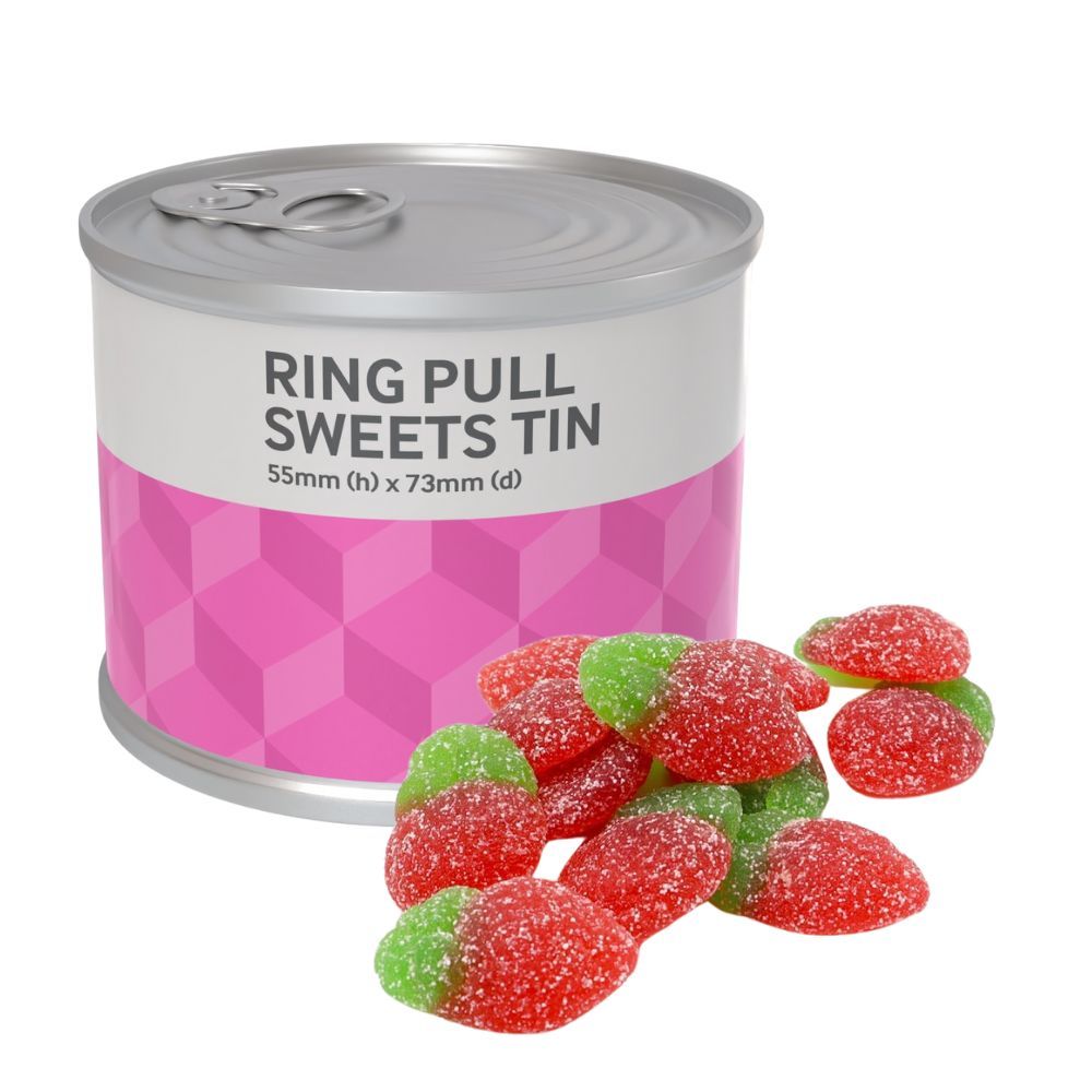 RING PULL SWEETS TIN - FIZZY STRAWBERRIES - 50G