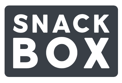 The logo for snack box is black and white.