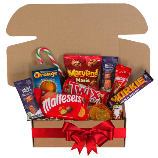 A box filled with candy including maltesers and twizzlers