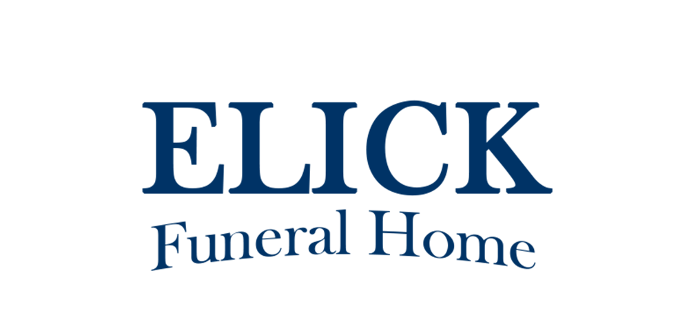 ELICK Funeral Home logo in blue serif text on a white background