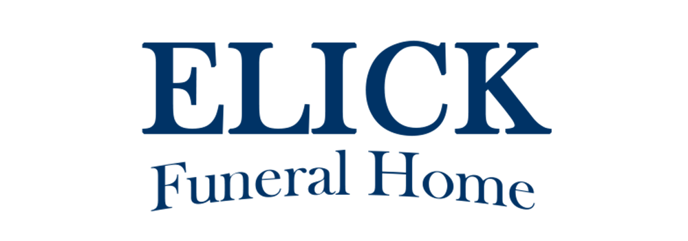 Elick Funeral Home logo in dark blue text on a white background