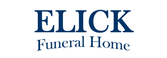 Elick Funeral Home logo in dark blue text on a white background