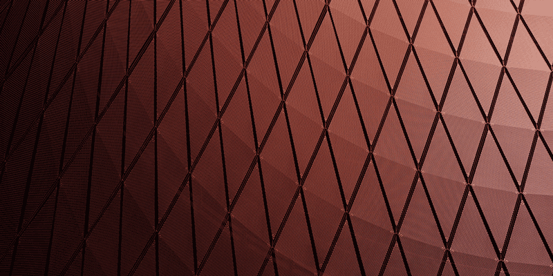 Kupferfarbenes geometrisches Rautenmuster auf architektonischem Hintergrund.