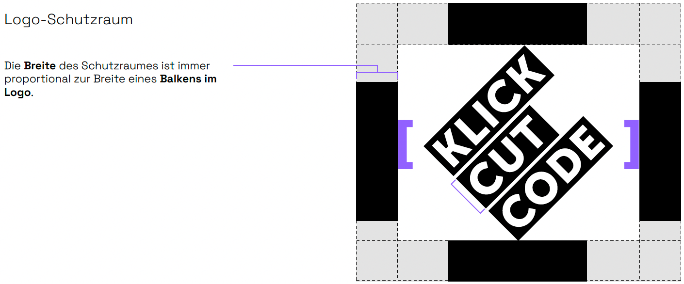 Logo mit den Worten „KLICK CUT CODE“ in Schwarz mit Schutzraum-Darstellung.
