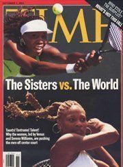 A woman is playing tennis on the cover of a time magazine.
