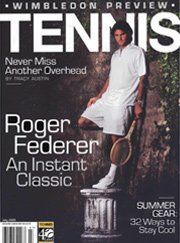 Roger federer is on the cover of a tennis magazine.