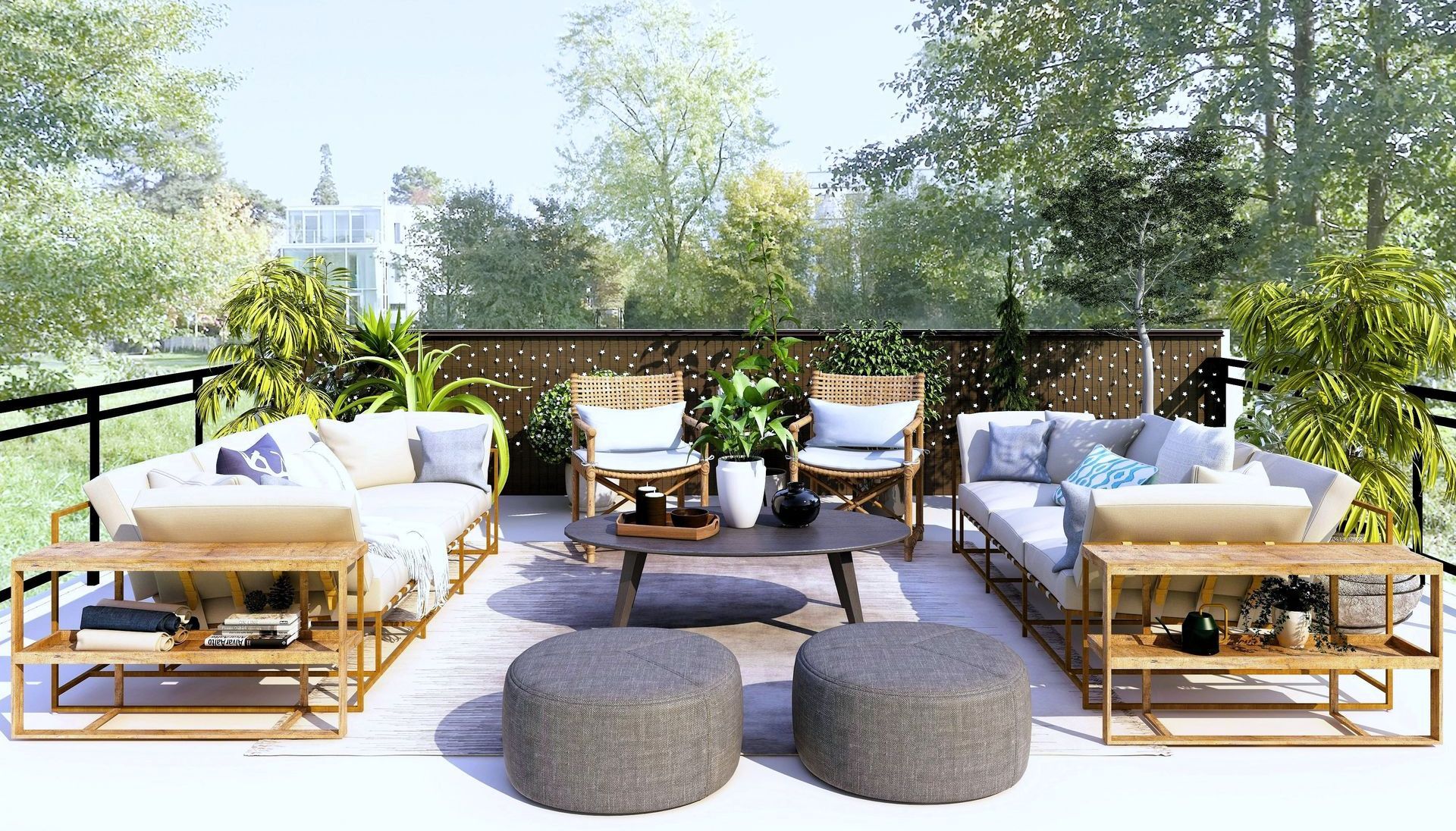 Eco-friendly concrete patio at modern home.