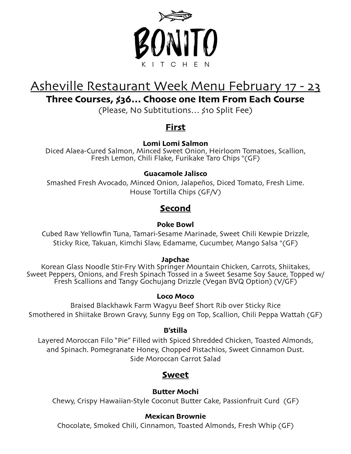 Menu from 