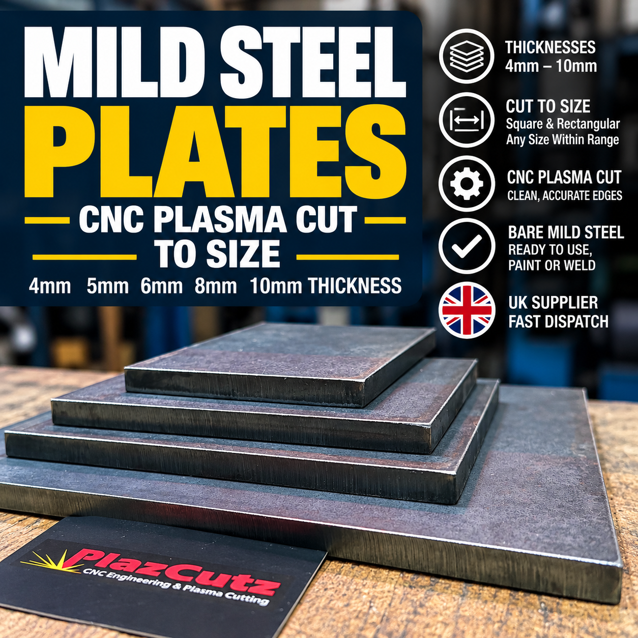 plasma cut in various thicknesses. Square and rectangular steel plates