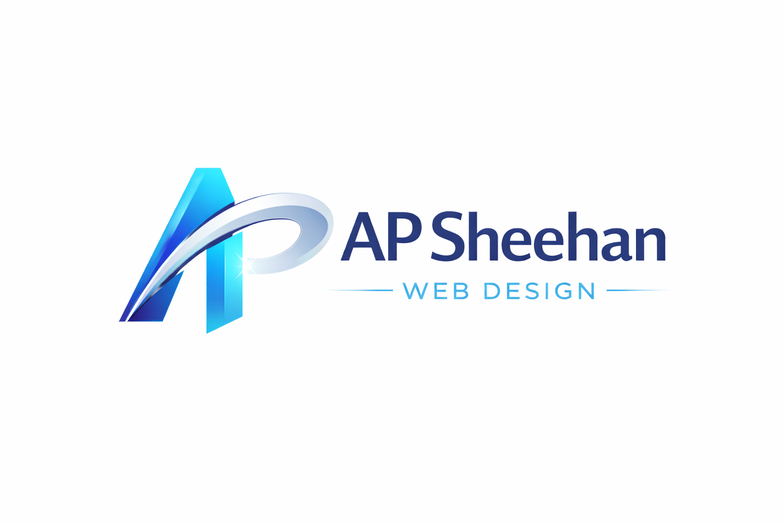 APSheehan web design logo with blue stylized A and gray swoosh on white background